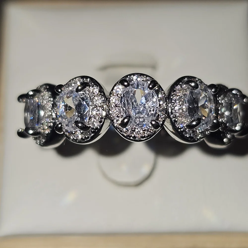 Baguette cz band silver ring